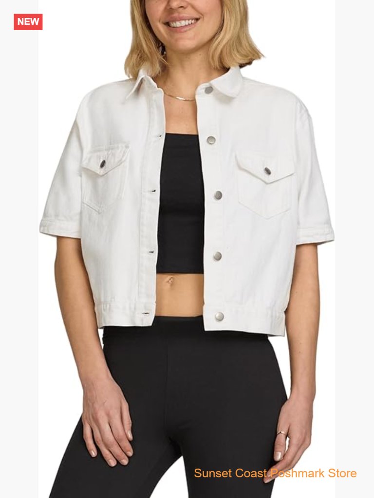 Short Sleeve Cropped Denim Jacket Button Front Lightweight Summer Jean Jacket